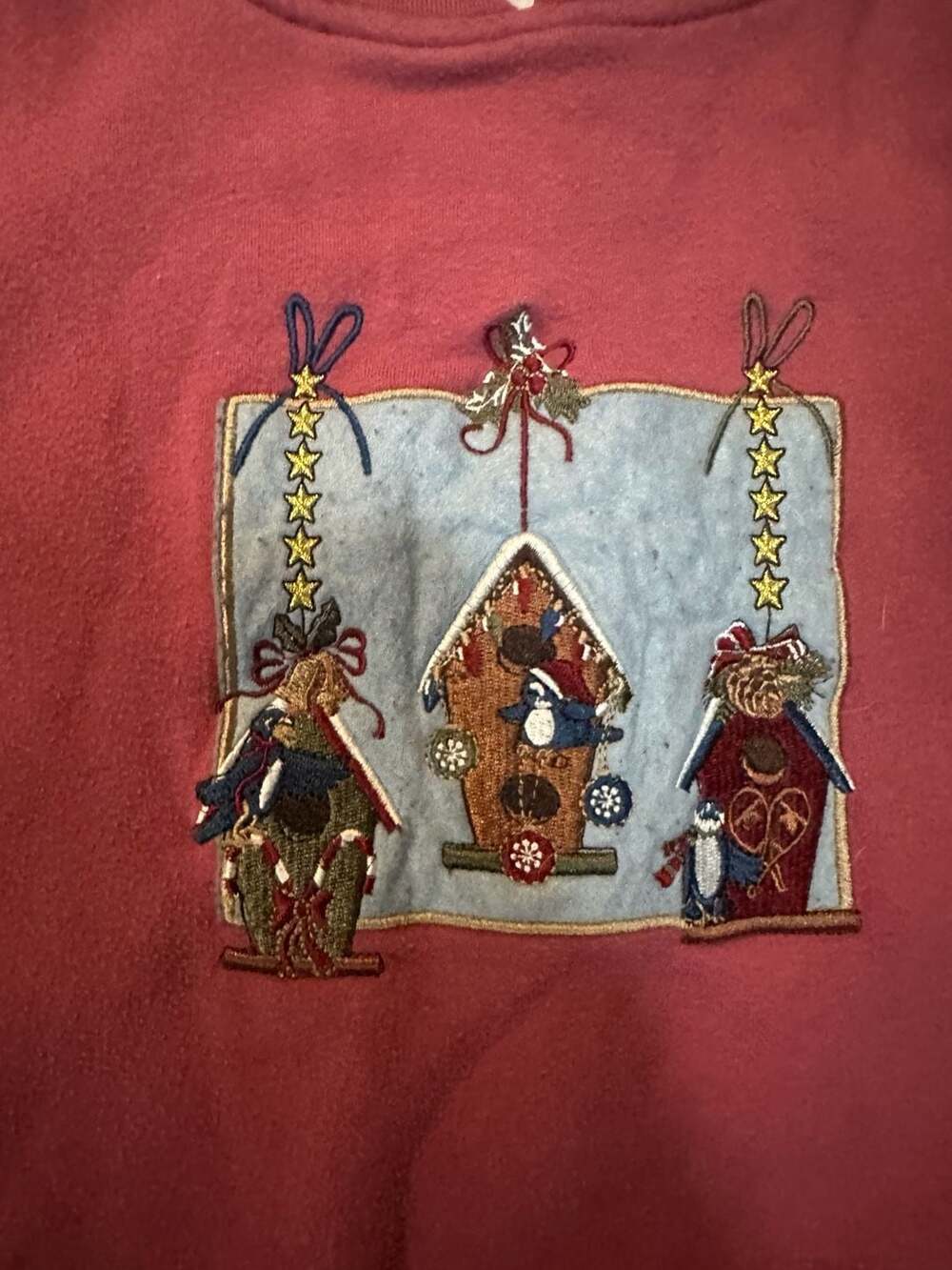 Hastings Smith Vintage Embroidered Birdhouse Christmas Double Collar Sweatshirt - Picture 4 of 8